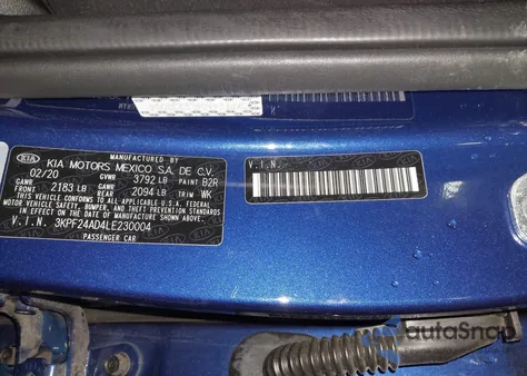 2020 Kia Forte Lxs z USA, uszkodzony, nr VIN 3KPF24AD4LE230004